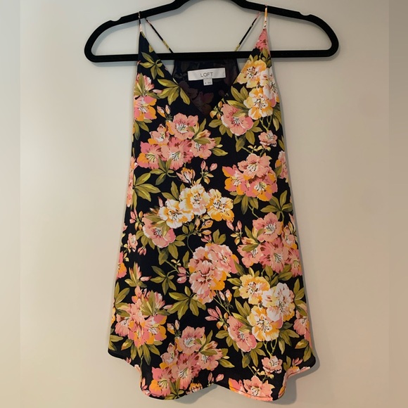 LOFT Navy Spaghetti Strap Floral Tank Blouse - Picture 1 of 4